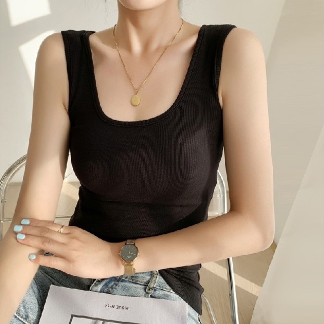 (체형 커버) 골지 스퀘어 넥나시