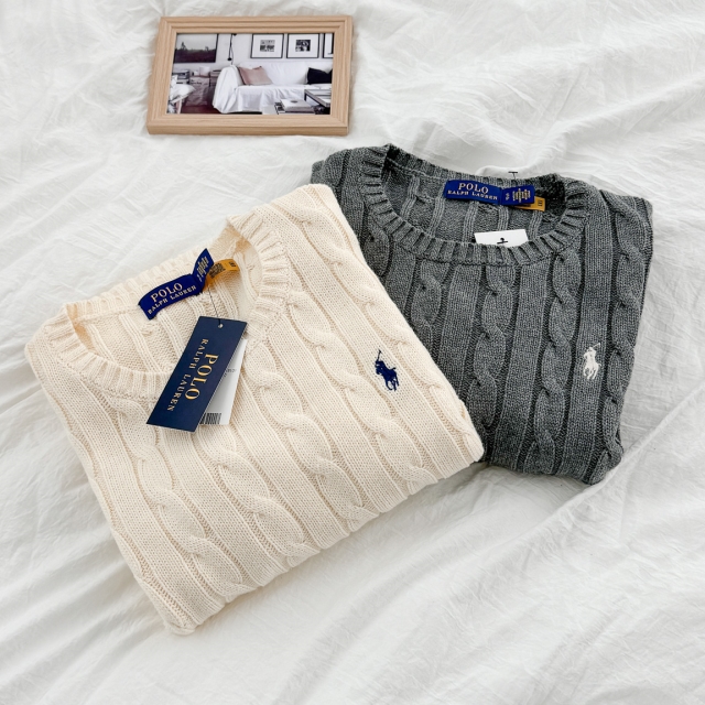 폴로 여성 꽈배기 라운드 니트