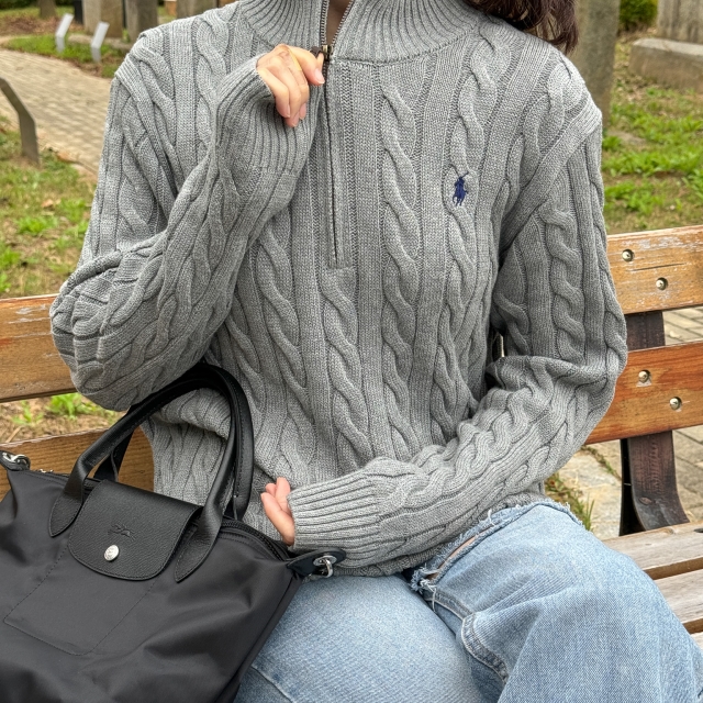 폴로 랄프로렌 케이블 하프 집업